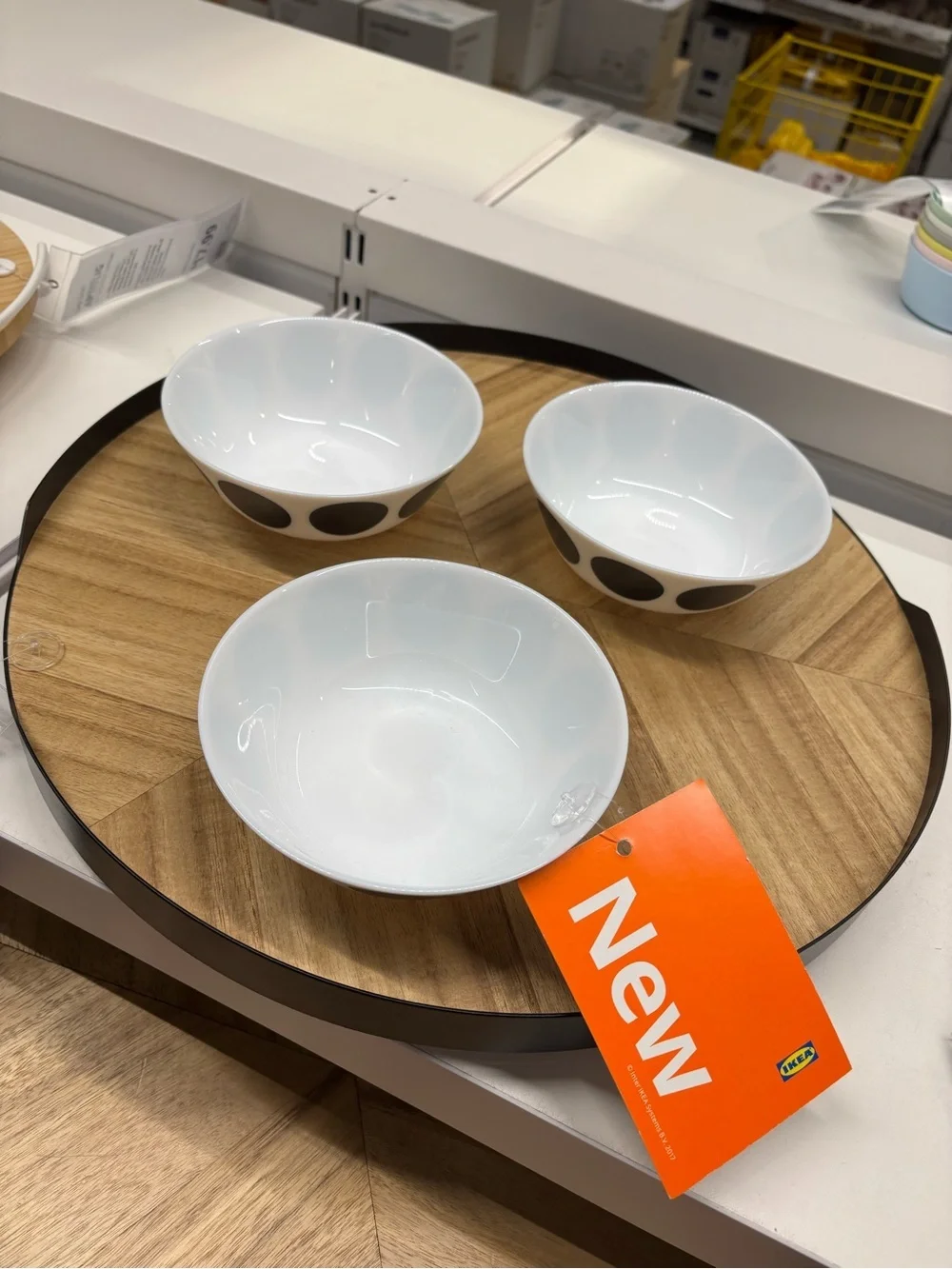 1 IKEA White Bowl for cereal oatmeal or pasta with Black Polka Dots new